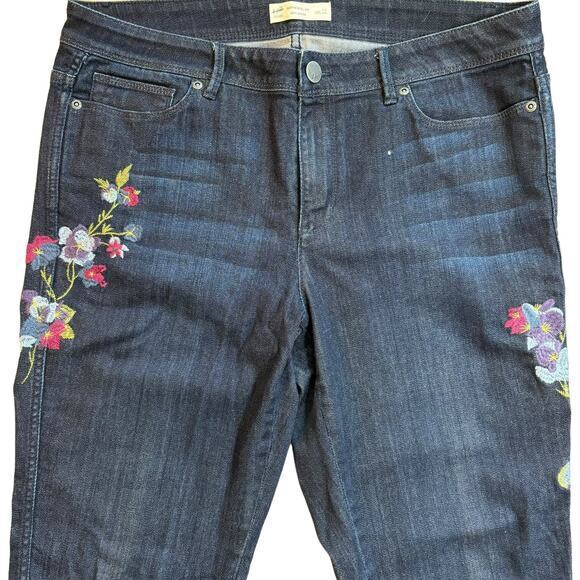 J Jill Slim Ankle Floral Embroidered Dark Wash Stretch Jeans Size 12 - Picture 2 of 10
